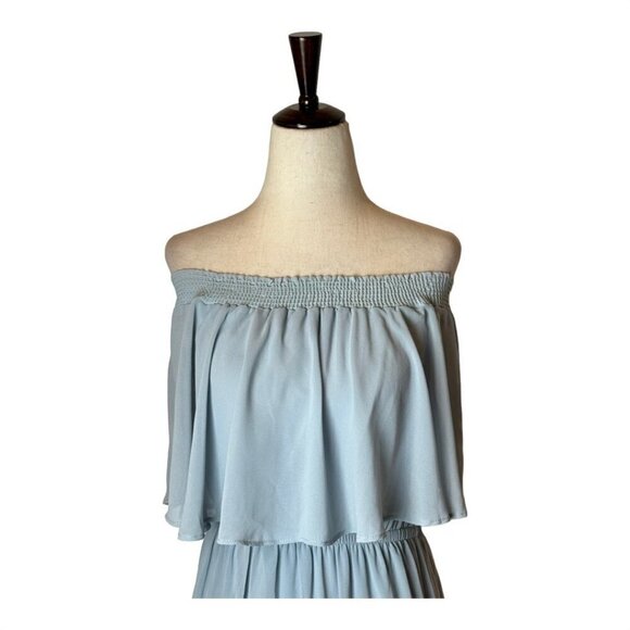 Show Me Your Mumu Blue Gray Off The Shoulder Chiffon Hacienda Maxi Dress S NWT - Picture 4 of 12